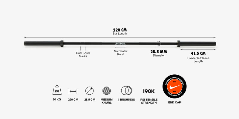 Nike Coated Premium Barbell 20 kg - Black ("Just Do It")